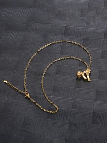 Men Bow Pendant Necklace - Yellow Gold - View 3