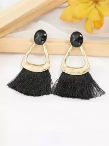 Tassel Drop Earrings - Black - View 1