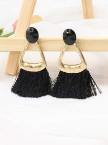 Tassel Drop Earrings - Black - View 3