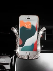 1pc Rhinestone Decor Car Phone Holder - Silver - View 1