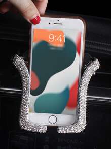 1pc Rhinestone Decor Car Phone Holder - Silver - View 2