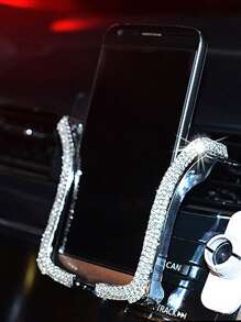 1pc Rhinestone Decor Car Phone Holder - Silver - View 3