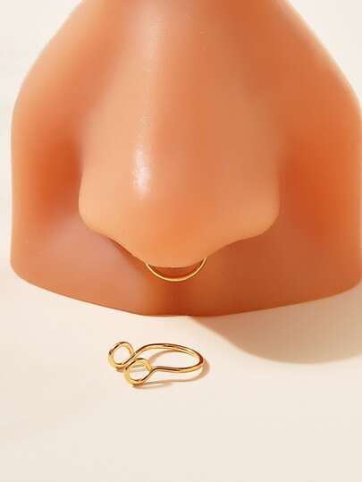 2pcs/set Minimalist Nose Cuff Stainless Steel Popular Piercing Body Jewelry Gift For Women & Men, Stainless Steel Jewelry