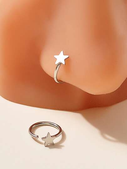 2 piezas/set Anillo de nariz con decoración de estrella, regalo de joyería de cuerpo de Piercing Popular de acero inoxidable para mujeres y hombres, joyería de acero inoxidable