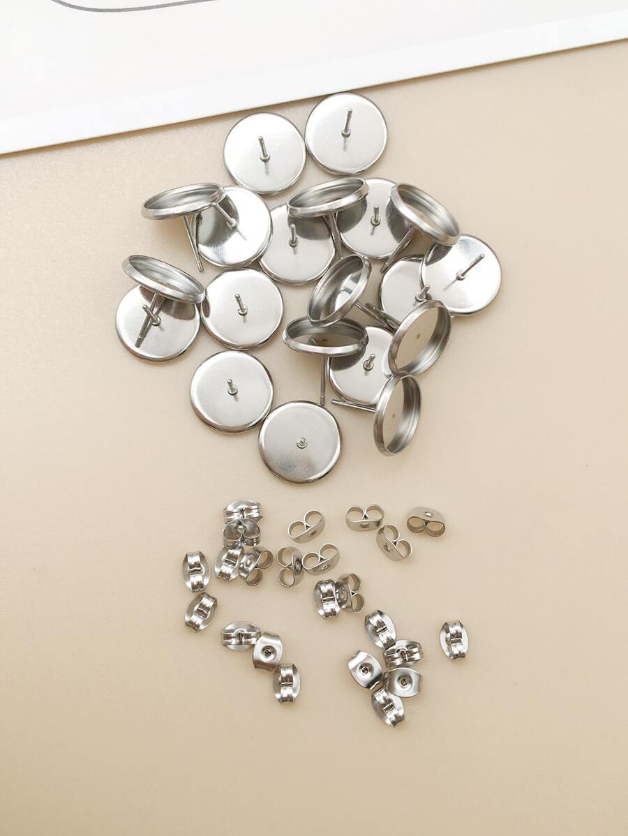 20 cái/bộ Trụ Bông Tai Và Mặt Sau Cho Tự Làm Bông Tai Trang Sức Làm - Bạc - Xem 1