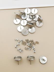 20 cái/bộ Trụ Bông Tai Và Mặt Sau Cho Tự Làm Bông Tai Trang Sức Làm - Bạc - Xem 2