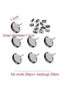 20 cái/bộ Trụ Bông Tai Và Mặt Sau Cho Tự Làm Bông Tai Trang Sức Làm - Bạc - Xem 3