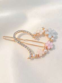 4 pinzas para el pelo minimalistas con decoración de flores y diamantes de imitación - Multicolor - Ver 3