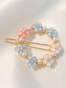 4 pinzas para el pelo minimalistas con decoración de flores y diamantes de imitación - Multicolor - Ver 4