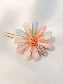 4 pinzas para el pelo minimalistas con decoración de flores y diamantes de imitación - Multicolor - Ver 5