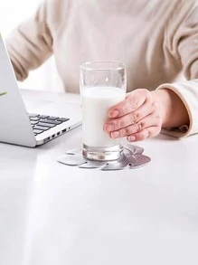 1pc PS Coaster, Modern Leaf Shaped Anti-slip Coaster For Dining Table - Silver - View 2