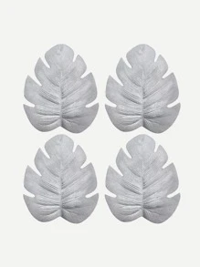 1pc PS Coaster, Modern Leaf Shaped Anti-slip Coaster For Dining Table - Silver - View 4