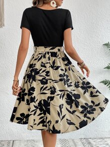 SHEIN Clasi Floral Print Belted Dress - Khaki - View 2