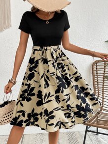 SHEIN Clasi Floral Print Belted Dress - Khaki - View 6