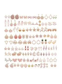 30 cặp/bộ Mặt Dây Chuyền Tự Làm Hoa & Trái Tim - Hồng - Xem 1