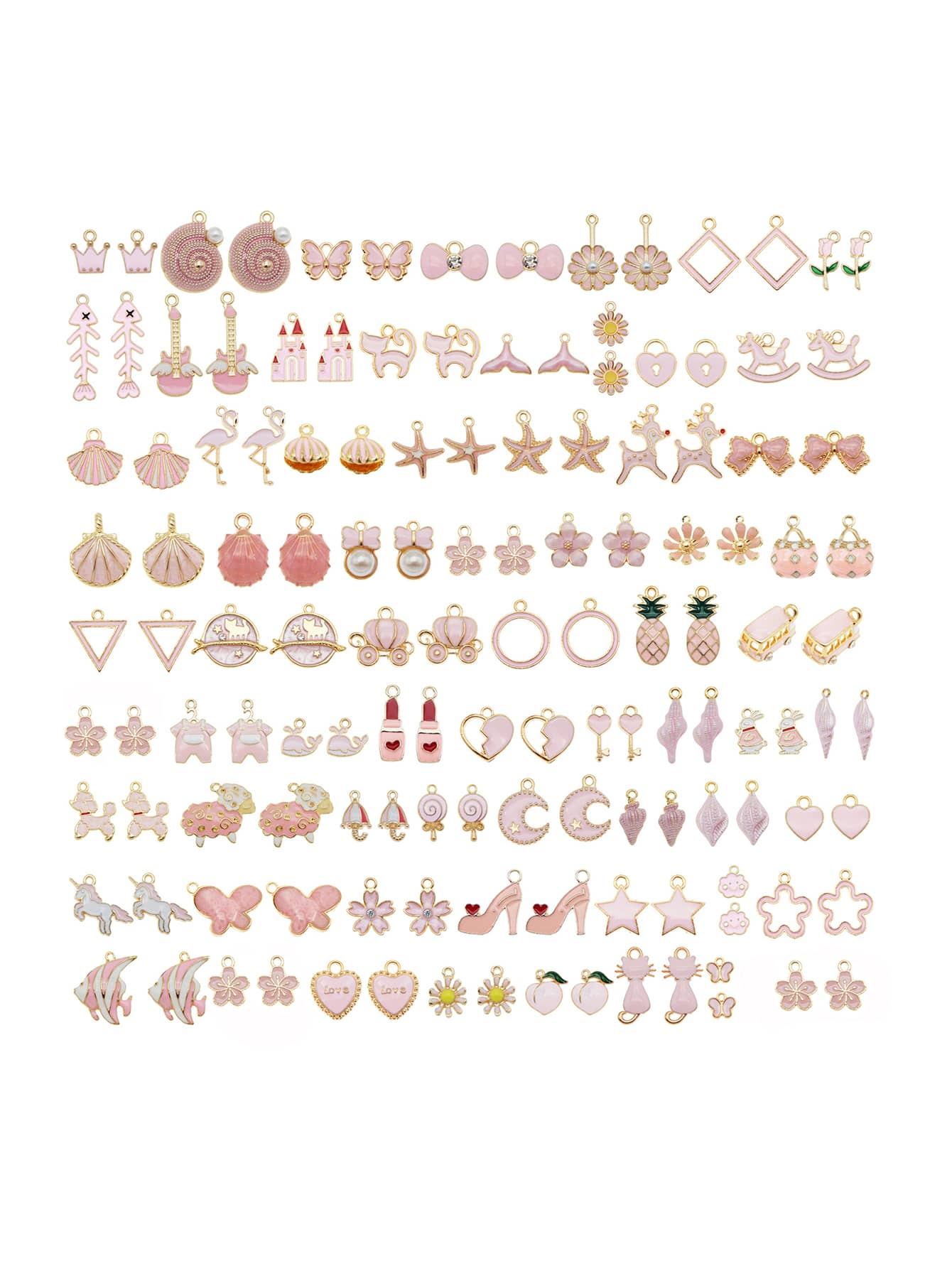 30 cặp/bộ Mặt Dây Chuyền Tự Làm Hoa & Trái Tim - Hồng - Xem 1