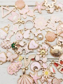 30 cặp/bộ Mặt Dây Chuyền Tự Làm Hoa & Trái Tim - Hồng - Xem 2