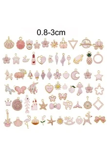 30 cặp/bộ Mặt Dây Chuyền Tự Làm Hoa & Trái Tim - Hồng - Xem 3