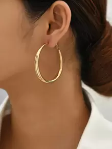 極簡圓耳環 - 金黃色 - 查看 1