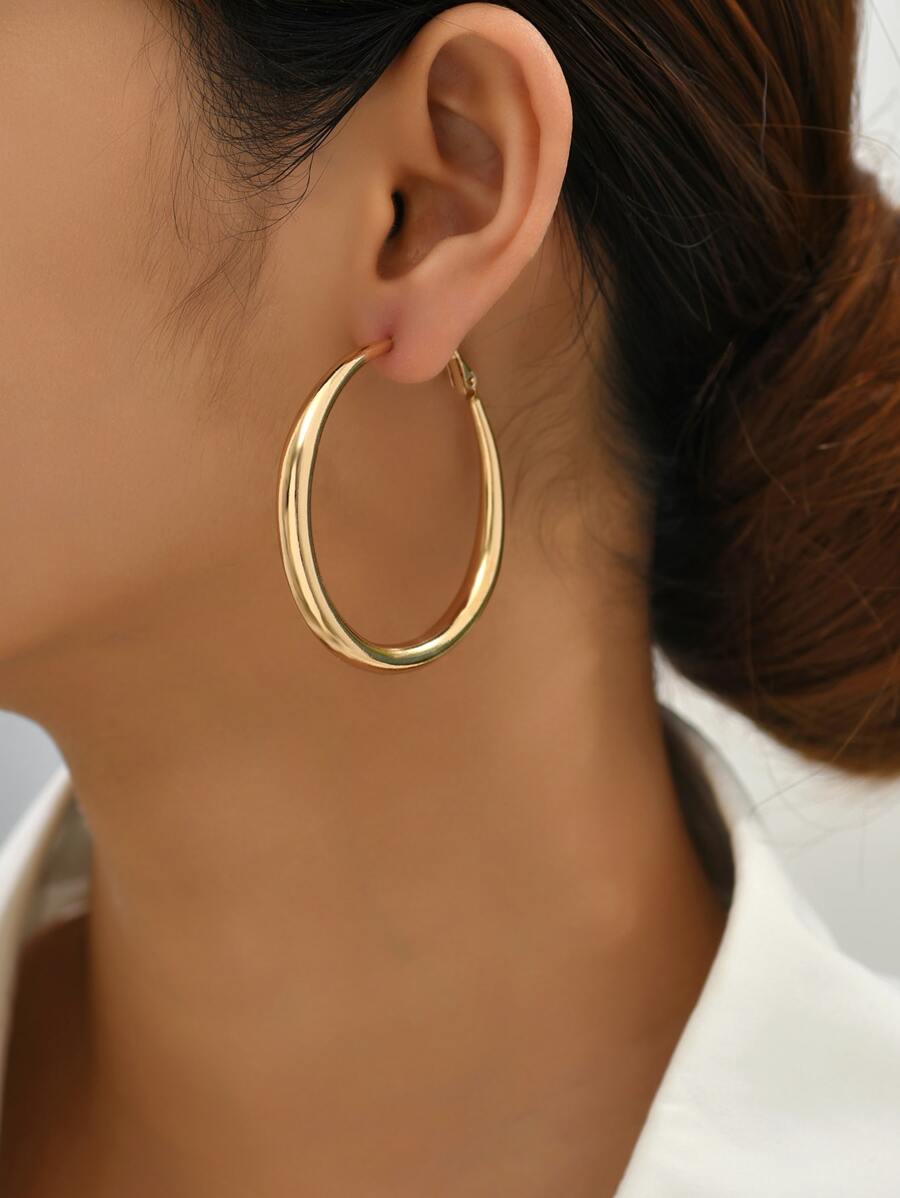 極簡圓耳環 - 金黃色 - 查看 1