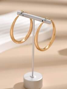 極簡圓耳環 - 金黃色 - 查看 3