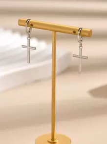 十字架吊坠耳环 - 銀色 - 查看 2