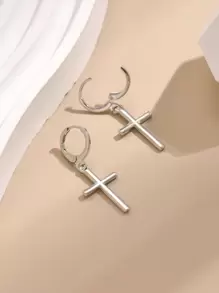 十字架吊坠耳环 - 銀色 - 查看 3
