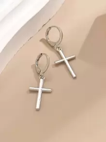 十字架吊坠耳环 - 銀色 - 查看 4