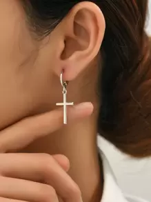 十字架吊坠耳环 - 銀色 - 查看 6