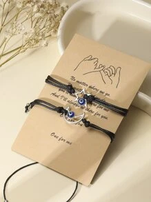 2入組/套情侶眼睛細節月亮裝飾手環 - 黑色 - 查看 4