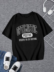 SHEIN Tops con trai Lá thư Giải trí - màu đen - Xem 1