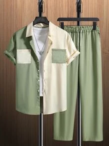 Manfinity Homme Bộ hai mảnh Nam Nút phía trước Dây kéo Khối Màu Giải trí - Nhiều màu - Xem 1