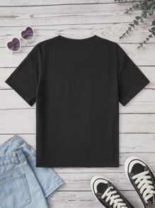 年輕女孩獨角獸和字母圖案t恤 - 黑色 - 查看 2