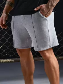 Manfinity Hombres Shorts con puntada de cintura con cordón - Gris Claro - Ver 1