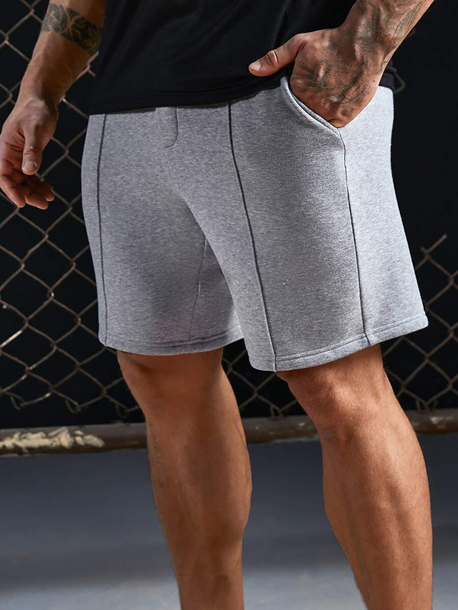 Manfinity Hombres Shorts con puntada de cintura con cordón - Gris Claro - Ver 1