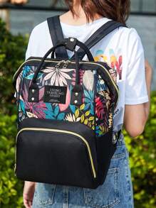 1pc Random Leaf Graphic Large Capacity Backpack,Leaf Print Diaper Bag, Top Handle Mommy Backpack, Casual Travel Daypack With Bottle Pockets,Mummy Bag Casual Versatile Multi Functional For Outdoor Travel(Random Leaf Graphic), School Supplies,School Backpack,School Bag,Backpack For School,Back To School,School Bookbag,Large Capacity,Classic Casual, Suitable For Teen Girls Women College Students, Perfect For Back To School,College,First Day Of School,Work , Business, Commute,Outdoors, Travel, Outings - Multicolor - View 3