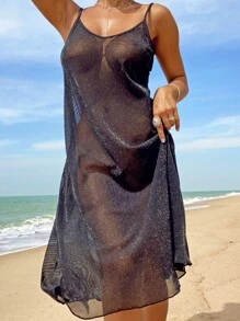 Glitter Cami Cover Up Beach Dress - Black - View 1