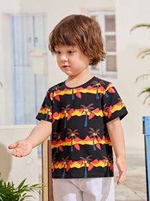 SHEIN Toddler Boys Coconut Tree Print Tee - Multicolor - View 3