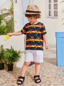 SHEIN Toddler Boys Coconut Tree Print Tee - Multicolor - View 4