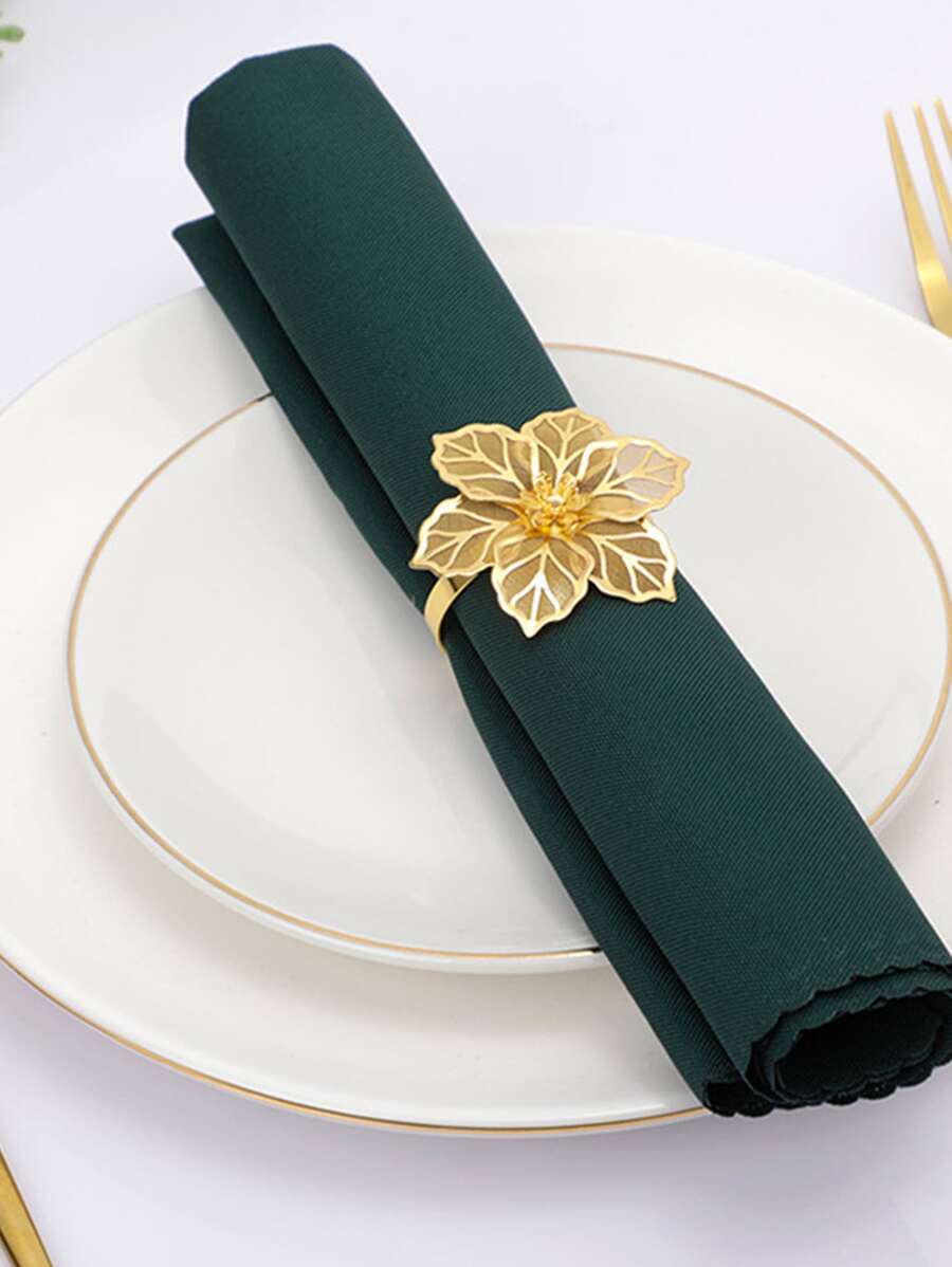1pc Iron Napkin Ring, Flower Decor Napkin Holder Ring For Kitchen - Gold - View 1