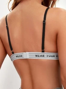 Letter Tape Panel Bralet - Black - View 2