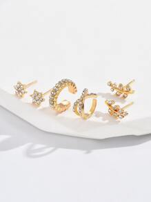 4 cái Rhinestone Trang trí nội thất Stud Earring & 2 cái Ear Cuff - Vàng - Xem 2