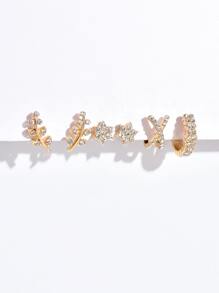 4 cái Rhinestone Trang trí nội thất Stud Earring & 2 cái Ear Cuff - Vàng - Xem 3
