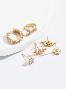4 cái Rhinestone Trang trí nội thất Stud Earring & 2 cái Ear Cuff - Vàng - Xem 4