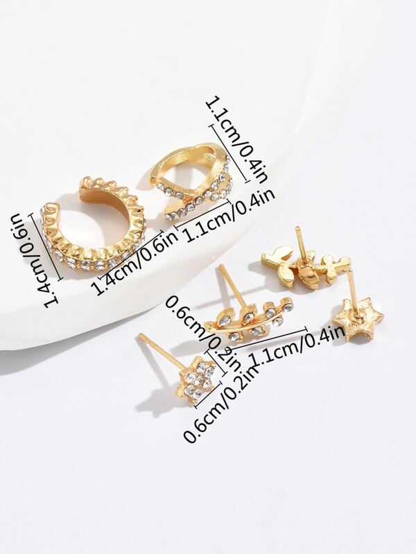 4pcs Rhinestone Decor Stud Earring & 2pcs Ear Cuff SHEIN USA
