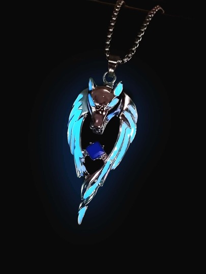 HOTNICE Men Glow In The Dark Wolf Head Charm Pendant Necklace Punk Hip Pop Style Alloy Material for Vacation