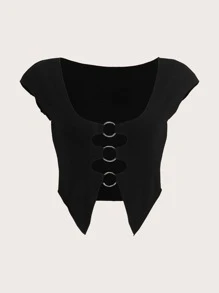 SHEIN ICON O-ring Cut Out Crop Tee - Black - View 1