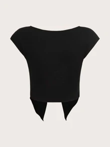 SHEIN ICON O-ring Cut Out Crop Tee - Black - View 2