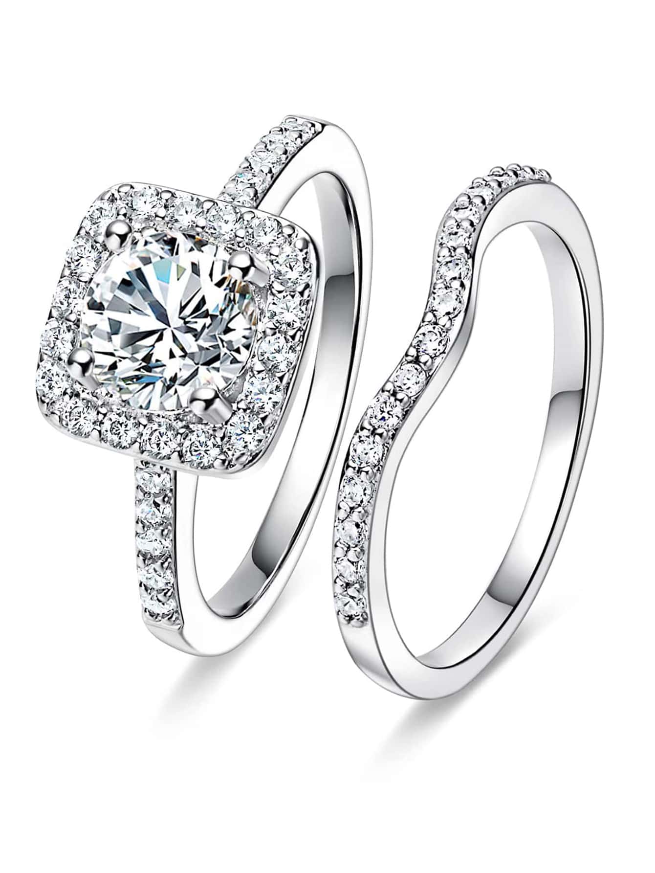 2 cái/bộ Nhẫn Trang Trí Đá Cubic Zirconia - trắng - Xem 1