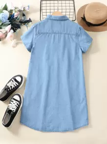Girls Button Front Denim Shirt Dress - Light Wash - View 2